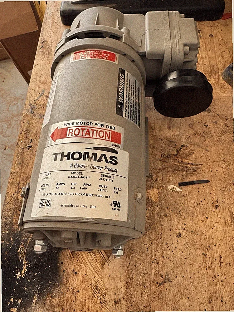 Thomas BA3624-4668-7 Diaphragm Air Compressor, 1/3 HP, Stationary, Electric